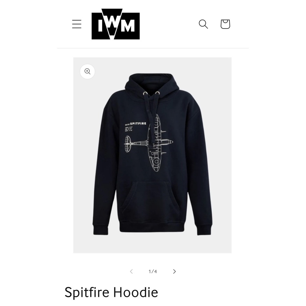 IWM Spitfire Blueprint Hoodie Navy Blue Cotton‎ Blend Size 2XL